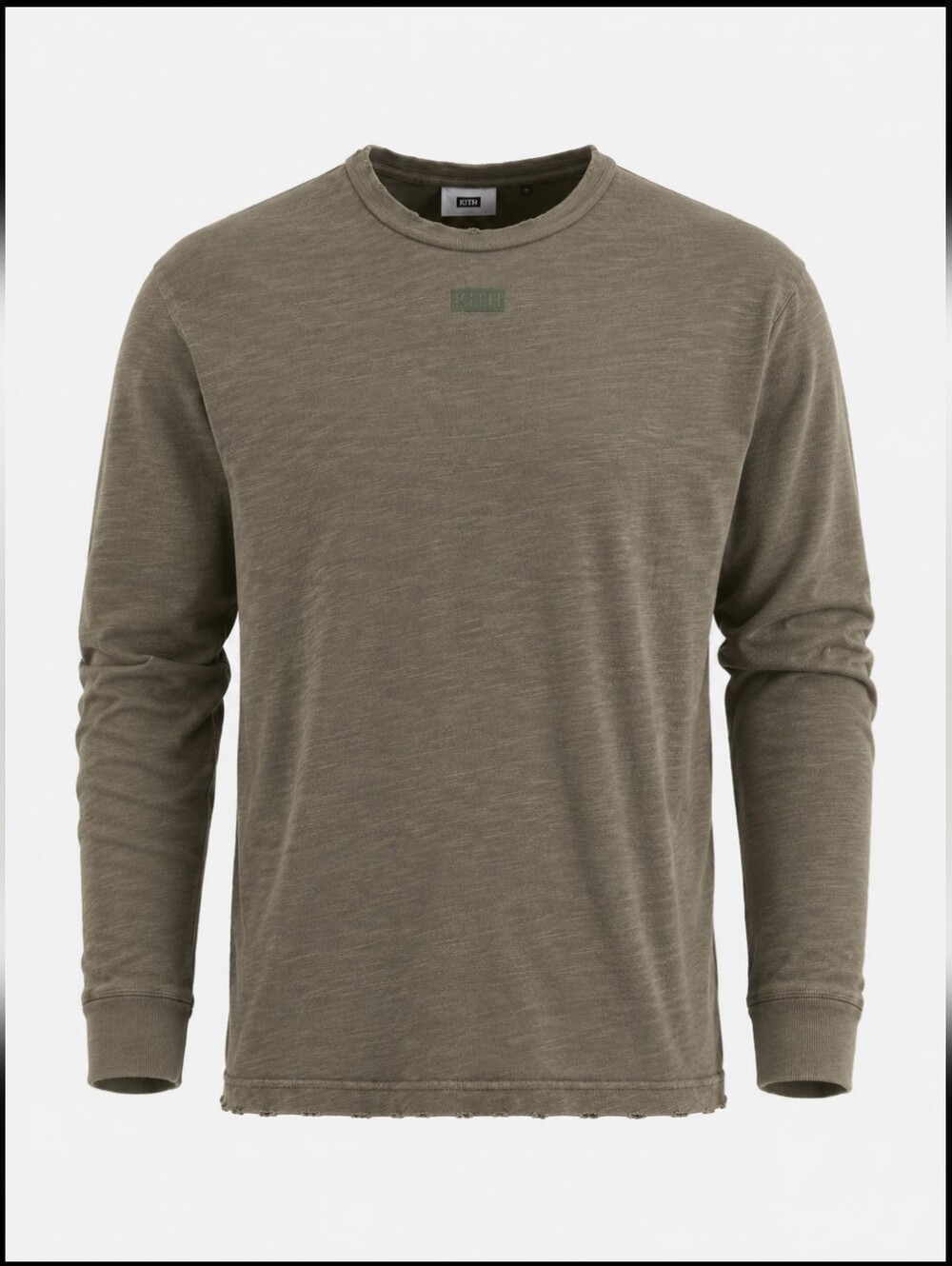 KITH Long Sleeve Slub Cotton Tee Small Taupe Distressed Raw Hem Minimalist S/M